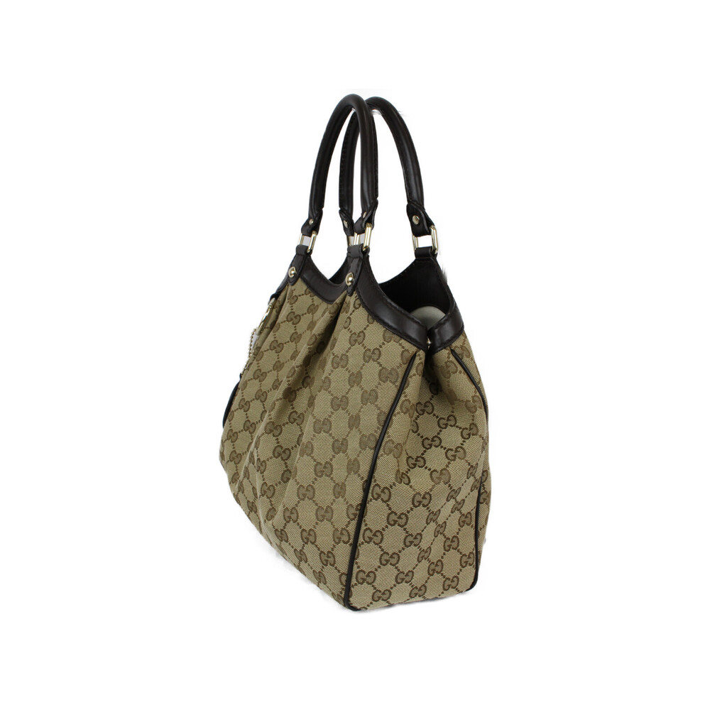 GUCCI Sukey Tote Bag Beige Tan Brown GG Canvas Leather - Picture 4 of 7